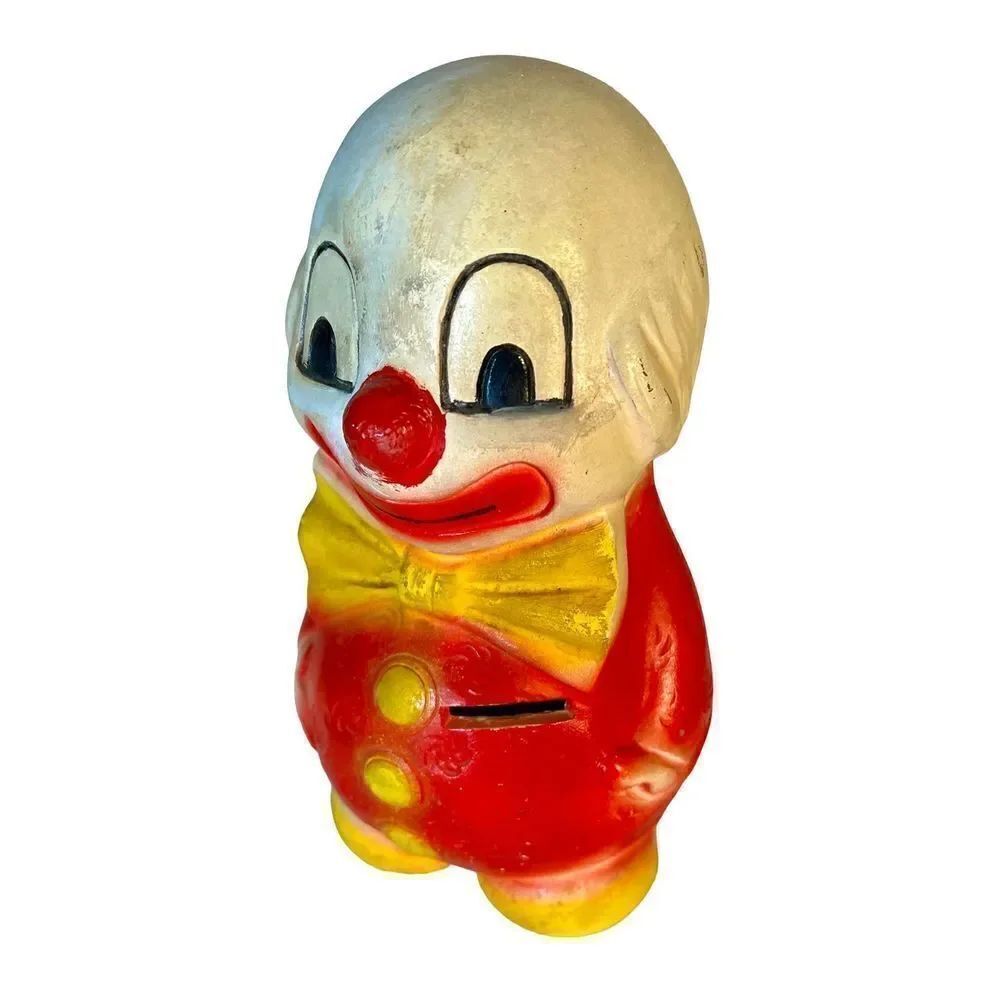 Vintage A N Brooks Clown Bow Tie Coin Piggy Bank Chalkware 1972 Merchandise Mart